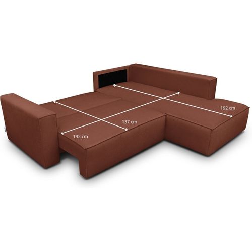 Canapé D'angle Ouvert à Droite Convertible 3 Places En Tissu Chenille Rouille - Emma