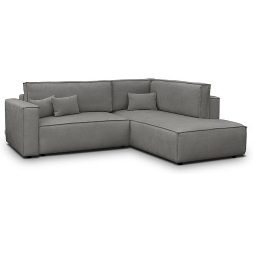Canapé D'angle Ouvert à Droite Convertible 3 Places En Tissu Chenille Gris - Emma
