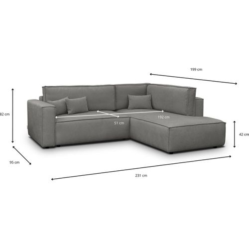 Canapé D'angle Ouvert à Droite Convertible 3 Places En Tissu Chenille Gris - Emma