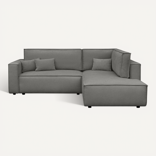 Canapé D'angle Ouvert à Droite Convertible 3 Places En Tissu Chenille Gris - Emma
