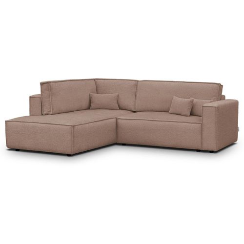 Canapé D'angle Ouvert à Gauche Convertible 3 Places En Tissu Bouclé Rose Poudré - Emma