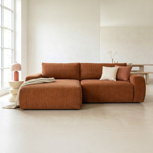 Canapé D'angle Gauche Convertible 3 Places En Velours Côtelé Rouille - Sonny