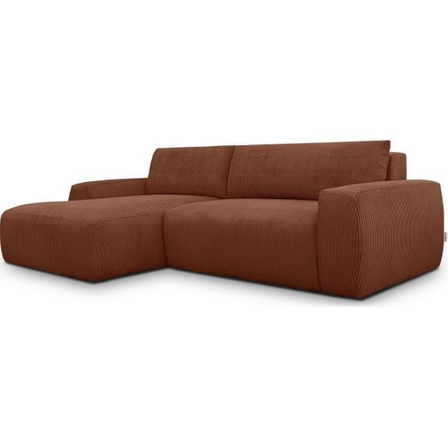 Canapé D'angle Gauche Convertible 3 Places En Velours Côtelé Rouille - Sonny