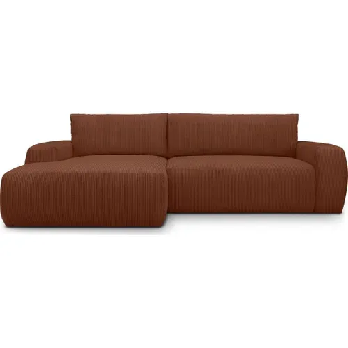 Canapé D'angle Gauche Convertible 3 Places En Velours Côtelé Rouille - Sonny