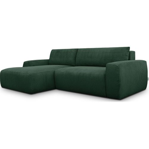Canapé D'angle Gauche Convertible 3 Places En Velours Côtelé Vert - Sonny
