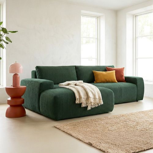 Canapé D'angle Gauche Convertible 3 Places En Velours Côtelé Vert - Sonny
