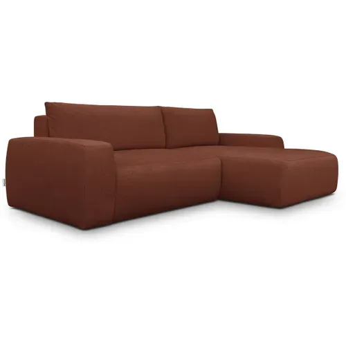 Canapé D'angle Droit Convertible 3 Places En Tissu Chenille Rouille Foncé - Sonny