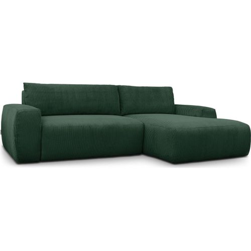 Canapé D'angle Droit Convertible 3 Places En Velours Côtelé Vert - Sonny