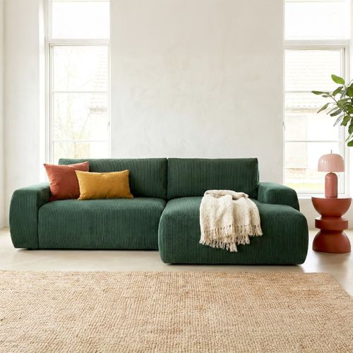 Canapé D'angle Droit Convertible 3 Places En Velours Côtelé Vert - Sonny