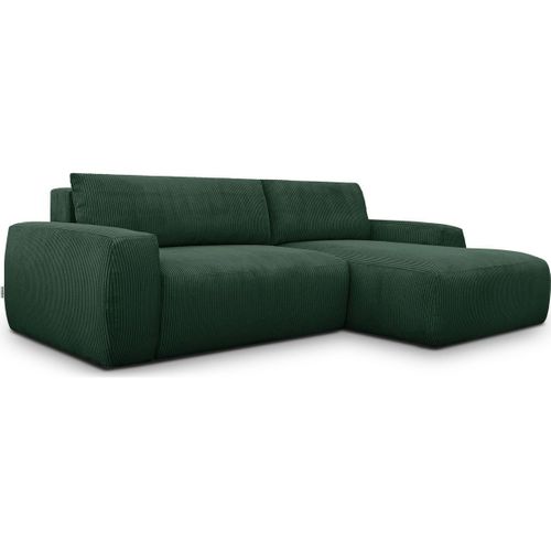 Canapé D'angle Droit Convertible 3 Places En Velours Côtelé Vert - Sonny
