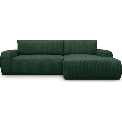Canapé D'angle Droit Convertible 3 Places En Velours Côtelé Vert - Sonny