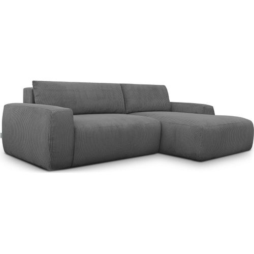Canapé D'angle Droit Convertible 3 Places En Velours Côtelé Gris Anthracite - Sonny