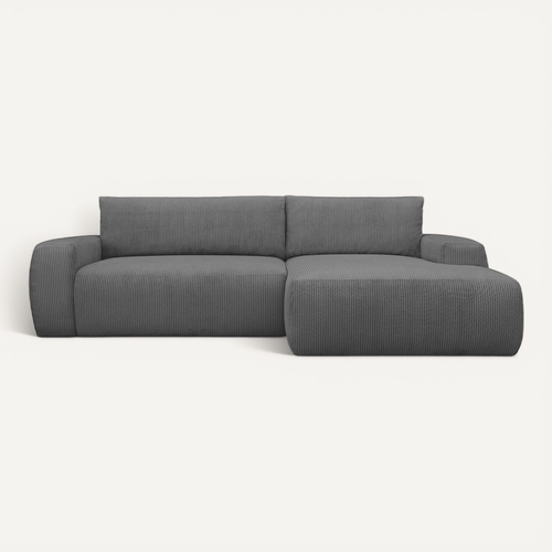 Canapé D'angle Droit Convertible 3 Places En Velours Côtelé Gris Anthracite - Sonny