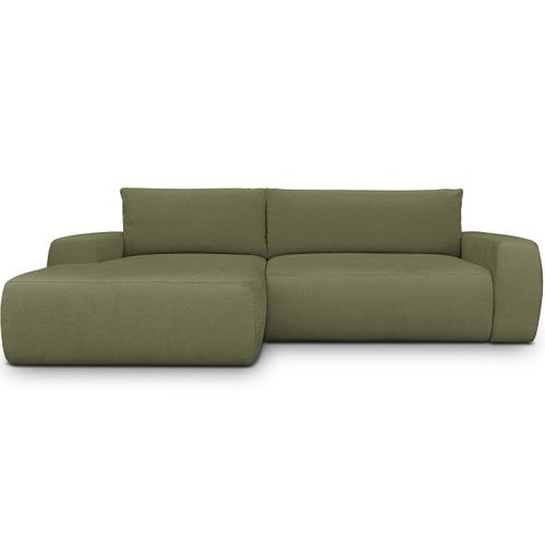 Canapé D'angle Gauche Convertible 3 Places En Tissu Chenille Vert Olive - Sonny