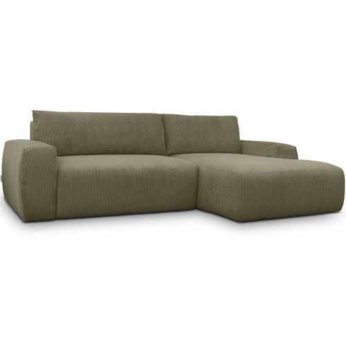 Canapé D'angle Droit Convertible 3 Places En Velours Côtelé Vert Kaki - Sonny