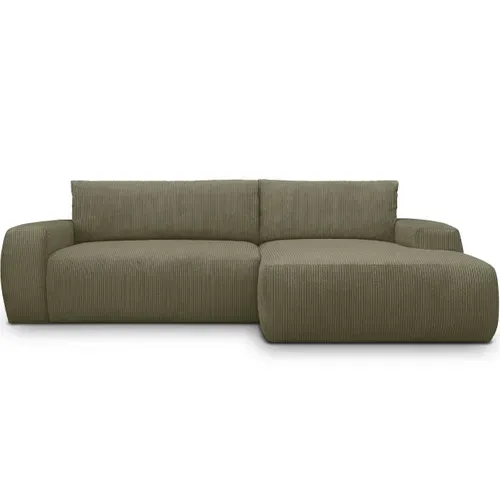 Canapé D'angle Droit Convertible 3 Places En Velours Côtelé Vert Kaki - Sonny