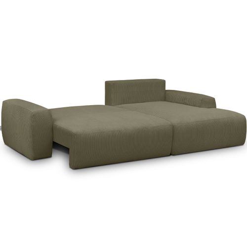 Canapé D'angle Droit Convertible 3 Places En Velours Côtelé Vert Kaki - Sonny