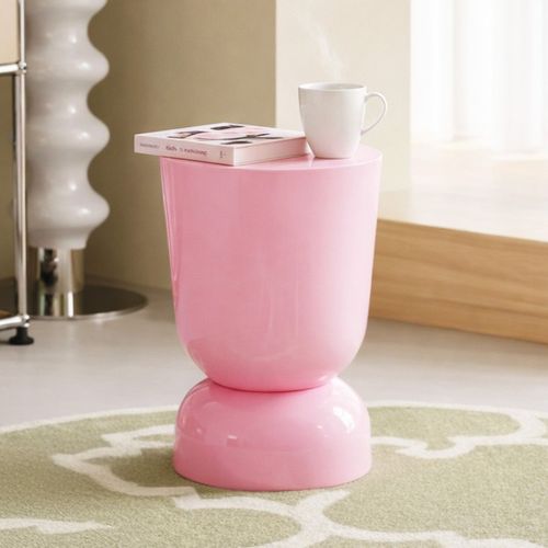 Bout De Canapé En Résine Rose Pâle Brillant D.32 Cm - Tilda