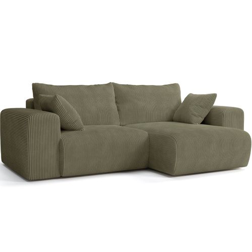 Canapé D'angle Convertible Réversible 3 Places En Velours Côtelé Vert Kaki - Amara