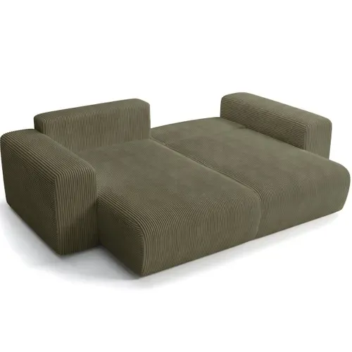 Canapé D'angle Convertible Réversible 3 Places En Velours Côtelé Vert Kaki - Amara
