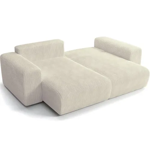 Canapé D'angle Convertible Réversible 3 Places En Velours Côtelé Beige - Amara