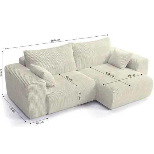 Canapé D'angle Convertible Réversible 3 Places En Velours Côtelé Beige - Amara