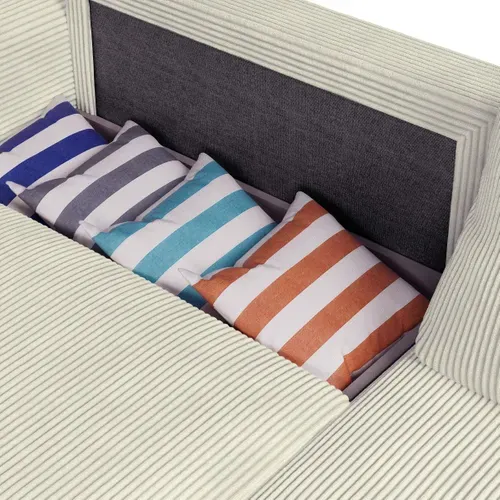 Canapé D'angle Convertible Réversible 3 Places En Velours Côtelé Beige - Amara