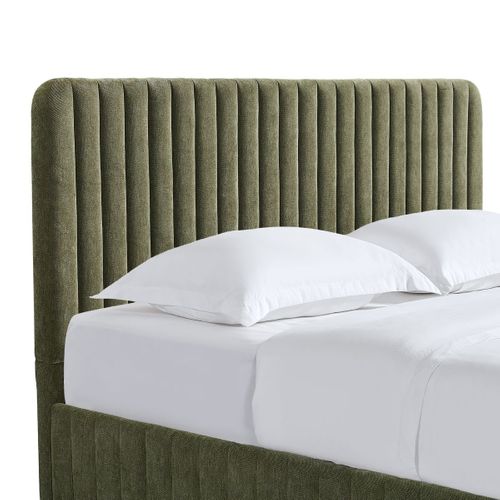 Lit Coffre Adulte 180x200 Cm Avec Tête De Lit Capitonnée En Tissu Chenille Vert Kaki - Alto
