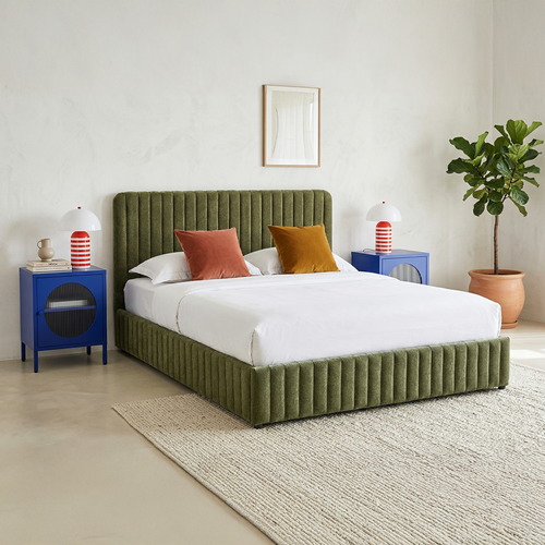 Lit Coffre Adulte 180x200 Cm Avec Tête De Lit Capitonnée En Tissu Chenille Vert Kaki - Alto