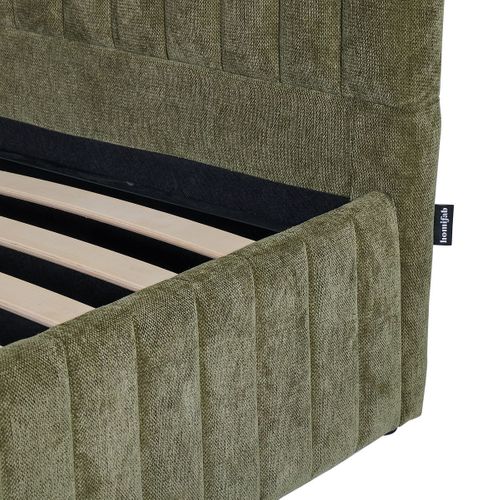Lit Coffre Adulte 180x200 Cm Avec Tête De Lit Capitonnée En Tissu Chenille Vert Kaki - Alto