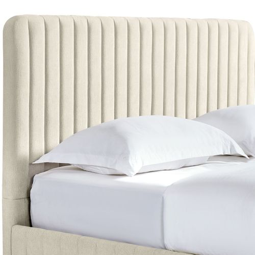 Lit Coffre Adulte 160x200 Cm Avec Tête De Lit Capitonnée En Tissu Chenille Beige - Alto