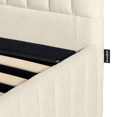Lit Coffre Adulte 160x200 Cm Avec Tête De Lit Capitonnée En Tissu Chenille Beige - Alto