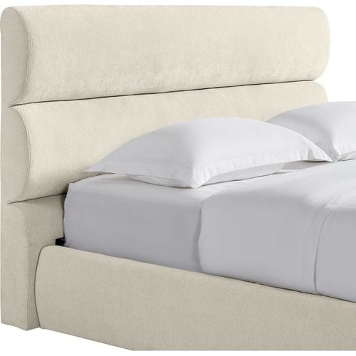Lit Coffre Adulte 140x190 Cm Avec Tête De Lit Capitonnée En Tissu Chenille Beige - Simon