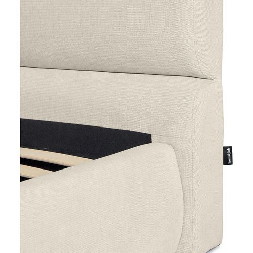 Lit Coffre Adulte 140x190 Cm Avec Tête De Lit Capitonnée En Tissu Chenille Beige - Simon