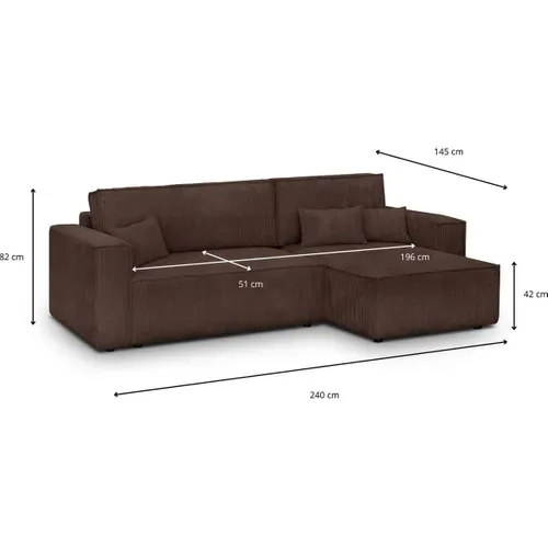 Canapé D'angle Convertible Réversible 4 Places En Velours Côtelé Moka - Livia