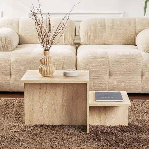 Table Basse Rectangulaire 2 Niveaux Effet Travertin 80 Cm - Calys