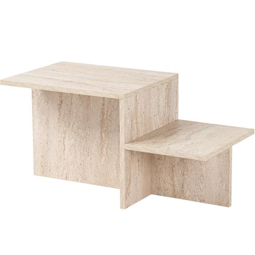 Table Basse Rectangulaire 2 Niveaux Effet Travertin 80 Cm - Calys