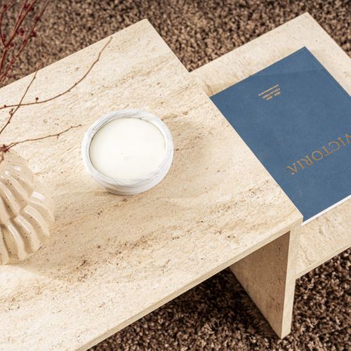 Table Basse Rectangulaire 2 Niveaux Effet Travertin 80 Cm - Calys