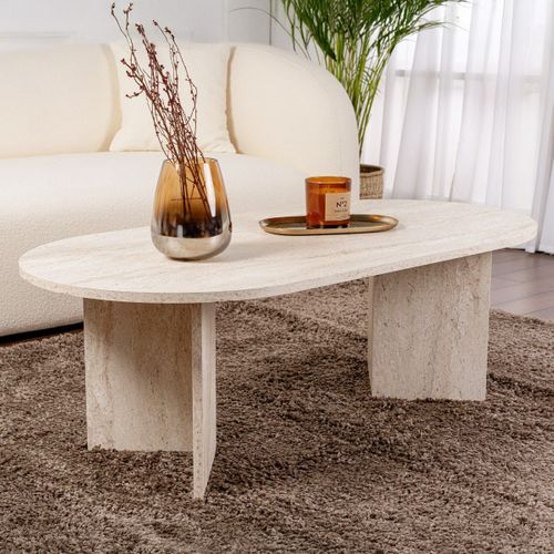 Table Basse Ovale Effet Travertin 119 Cm - Orane