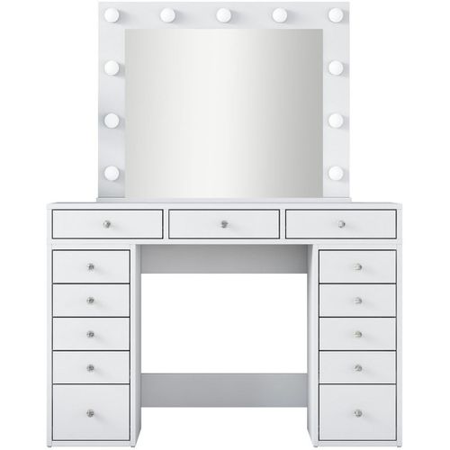 Coiffeuse 13 Tiroirs Blanche Avec Miroir Lumineux 120 Cm - Arezzo