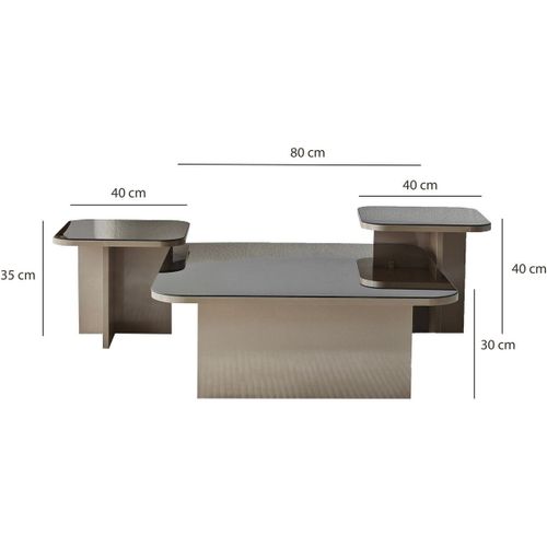 Lot De 3 Tables Basses Gigognes Carrées Beige Et Verre Fumé - Elda