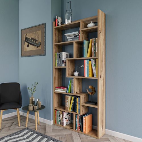 Bibliothèque à Niches Asymétriques Effet Bois 90 Cm - Riva