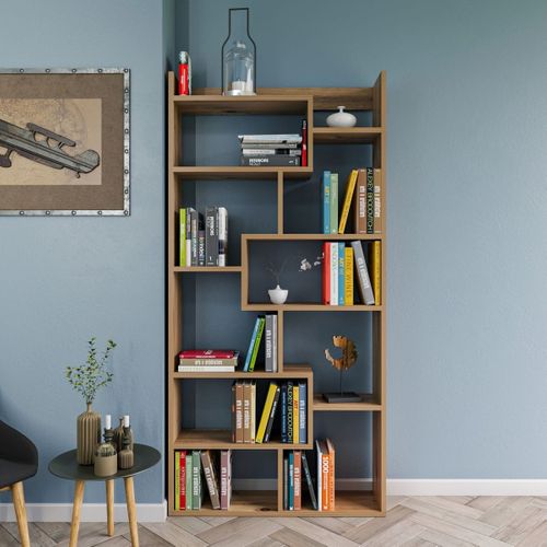 Bibliothèque à Niches Asymétriques Effet Bois 90 Cm - Riva