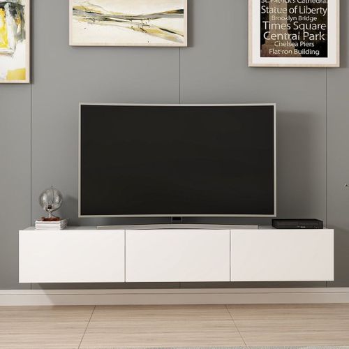 Meuble TV Suspendu 3 Portes Blanc 180 Cm - Veria