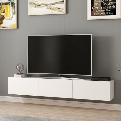 Meuble TV Suspendu 3 Portes Blanc 180 Cm - Veria
