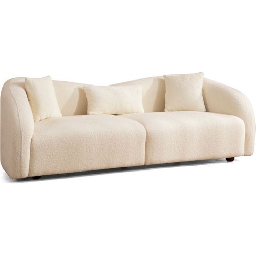 Canapé Arrondi 3 Places En Tissu Bouclé Beige - Bruno
