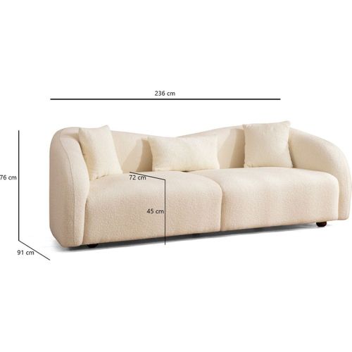 Canapé Arrondi 3 Places En Tissu Bouclé Beige - Bruno