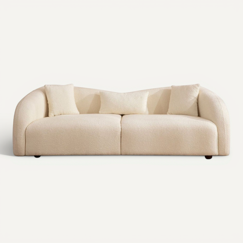 Canapé Arrondi 3 Places En Tissu Bouclé Beige - Bruno