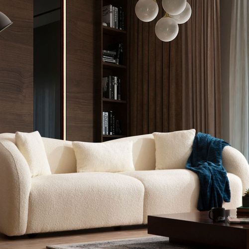 Canapé Arrondi 3 Places En Tissu Bouclé Beige - Bruno
