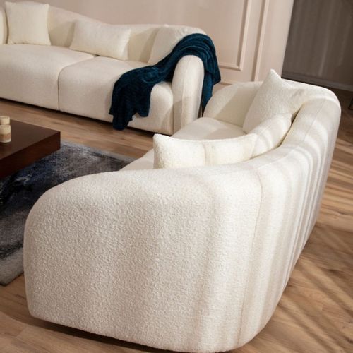 Canapé Arrondi 2 Places En Tissu Bouclé Beige - Bruno
